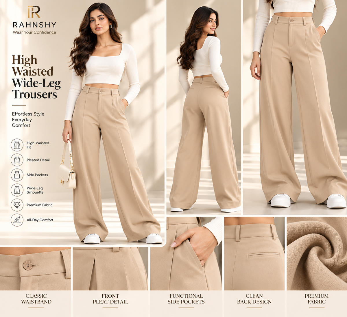 High-Waisted Straight fit Pleated Women's Trousers/Pant
