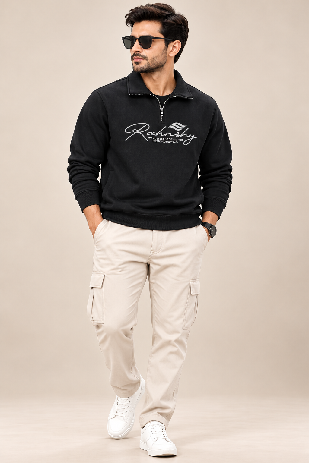 Rahnshy Premium Black Half-Zip Sweatshirt