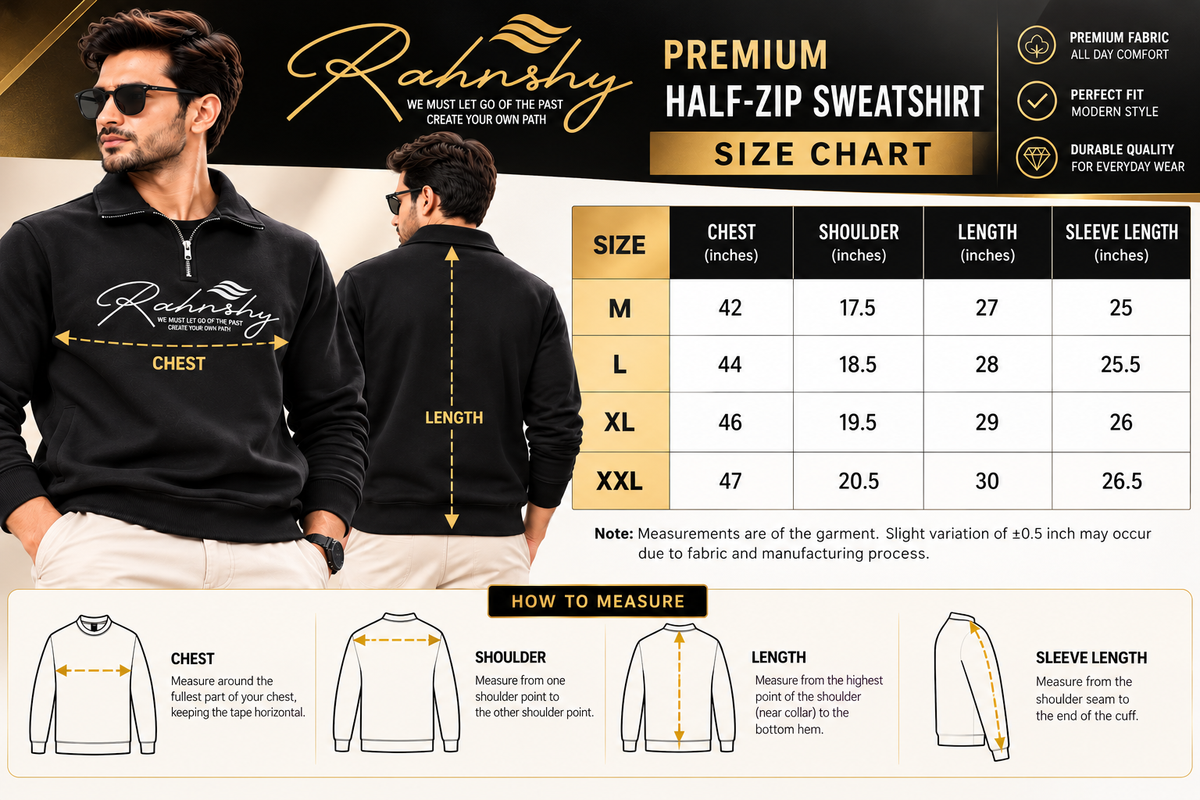 Rahnshy Premium Black Half-Zip Sweatshirt