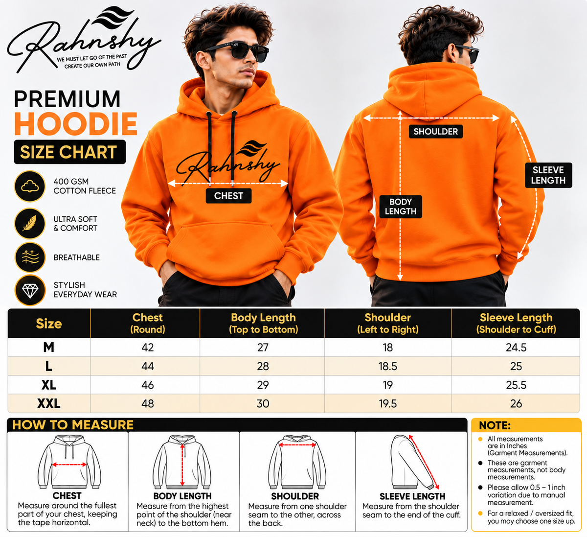 Premium Rahnshy Black/Orange Hoodie with Modern IND Athletic Energy