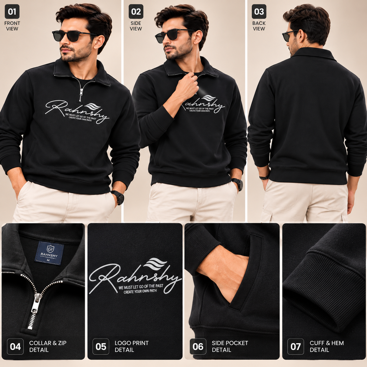 Rahnshy Premium Black Half-Zip Sweatshirt