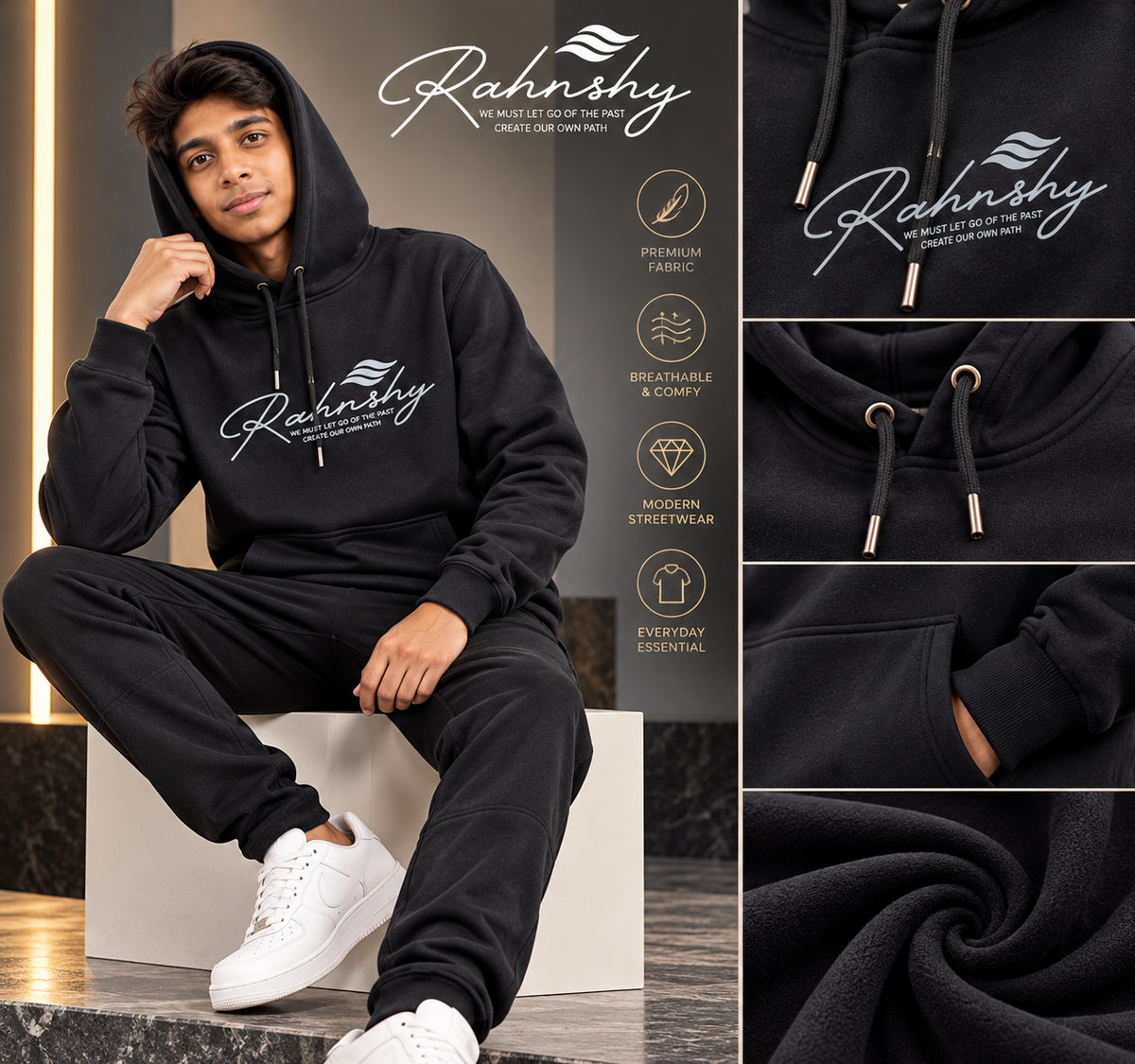 Premium Rahnshy Black/Orange Hoodie with Modern IND Athletic Energy