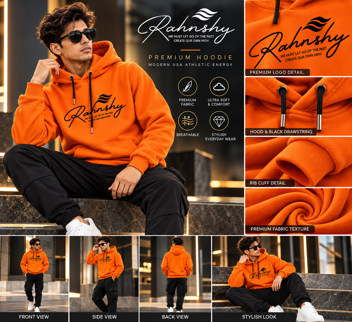 Premium Rahnshy Black/Orange Hoodie with Modern IND Athletic Energy