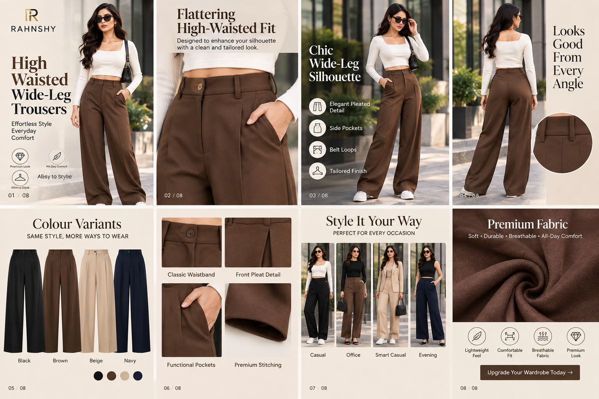 High-Waisted Straight fit Pleated Women's Trousers/Pant
