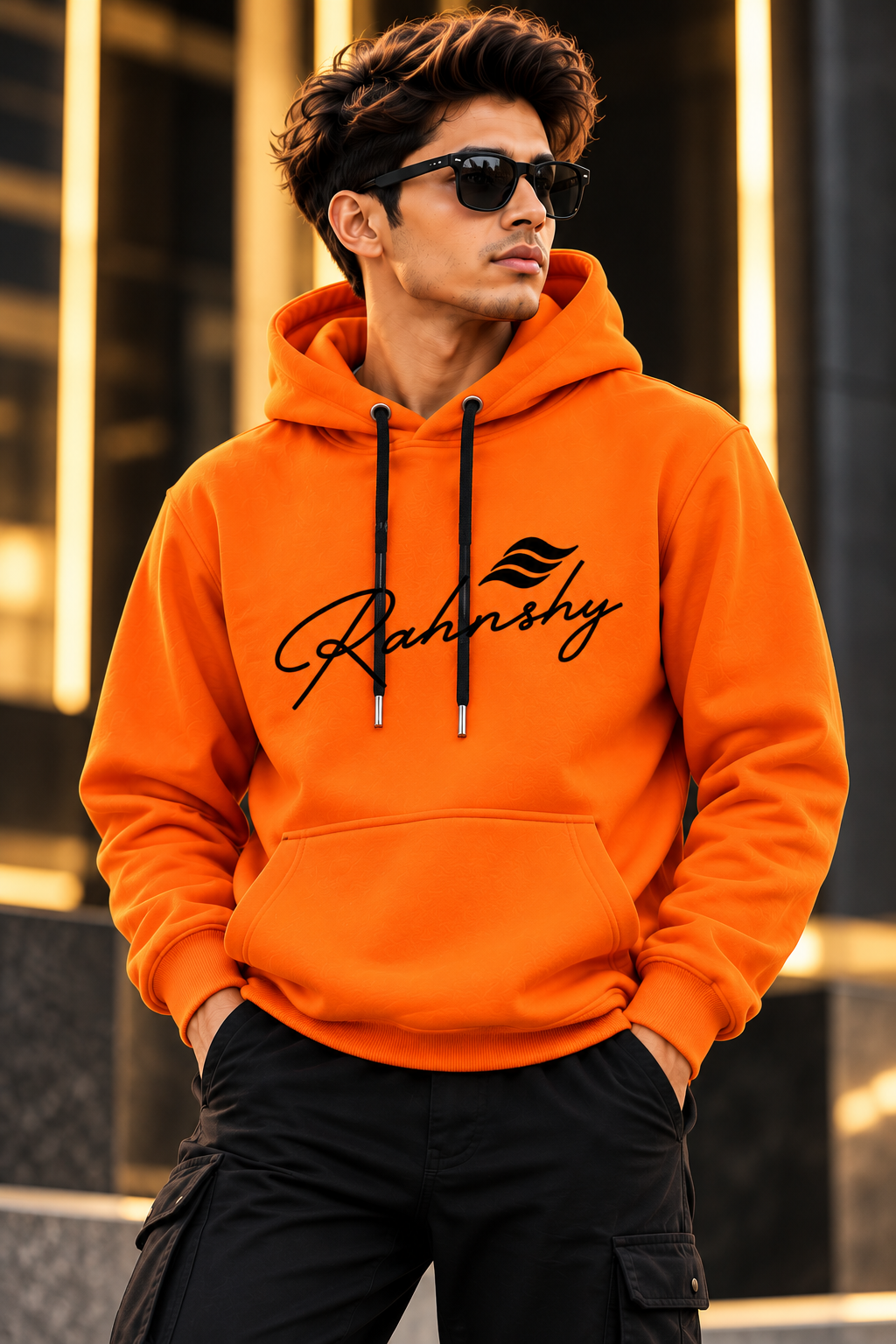 Premium Rahnshy Black/Orange Hoodie with Modern IND Athletic Energy