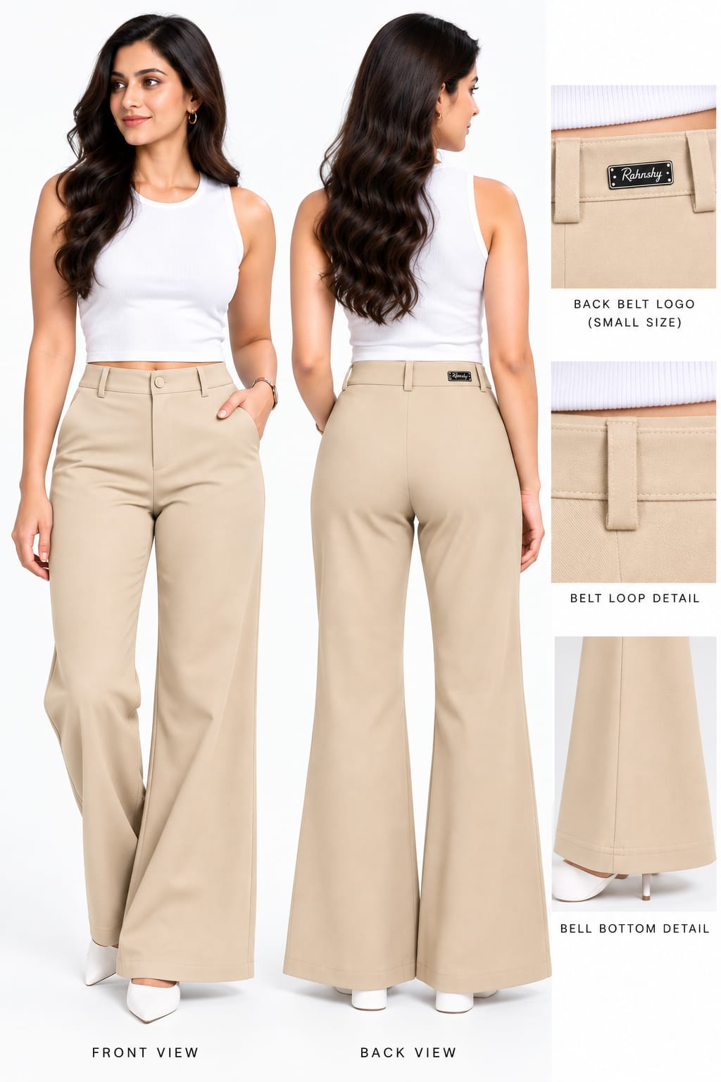 Women’s  High-Rise Bell Bottom Flared Trousers | Wide-Leg Formal Pants