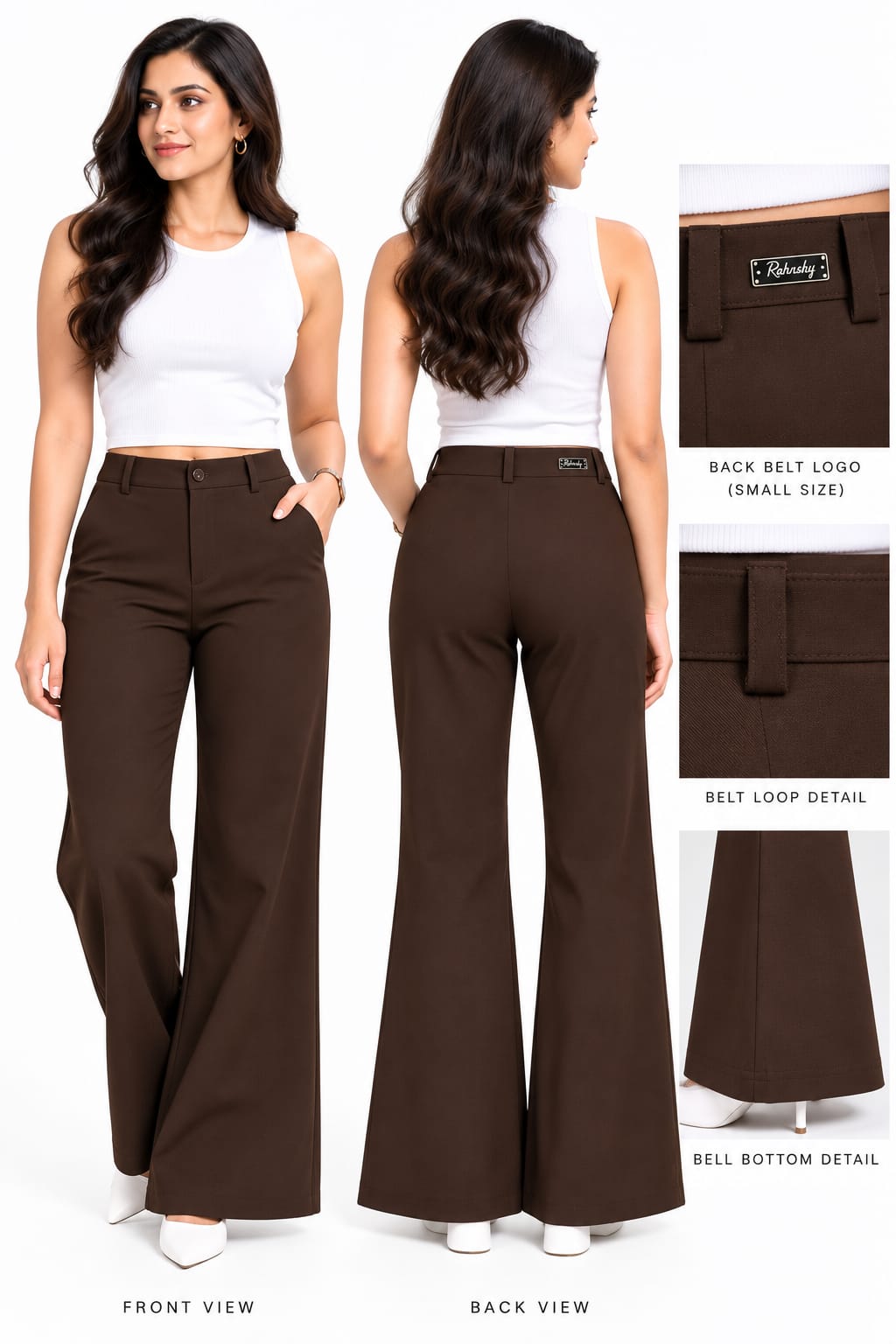 Women’s  High-Rise Bell Bottom Flared Trousers | Wide-Leg Formal Pants
