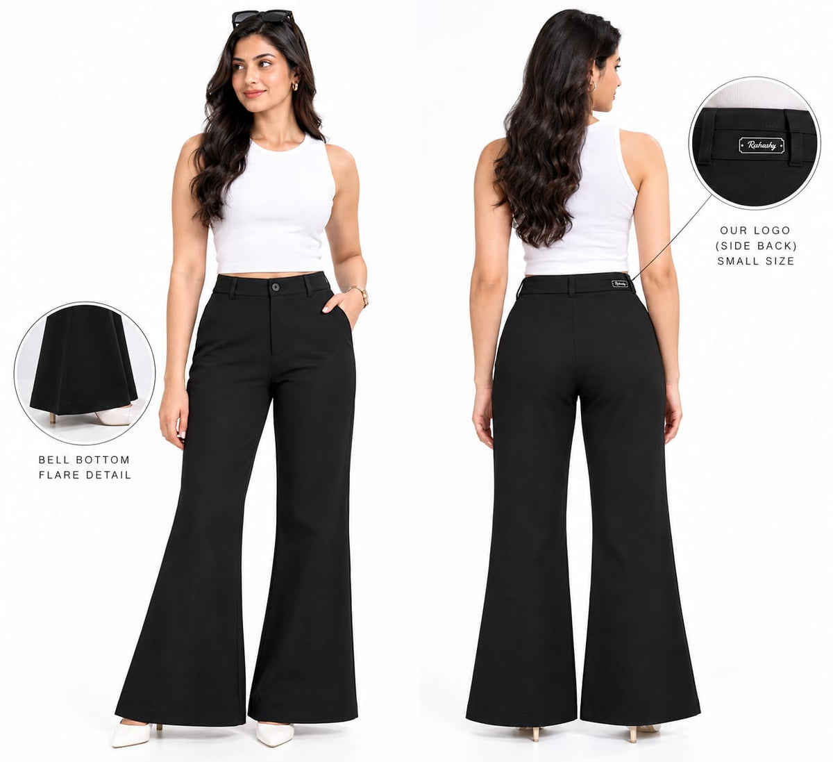 Women’s  High-Rise Bell Bottom Flared Trousers | Wide-Leg Formal Pants